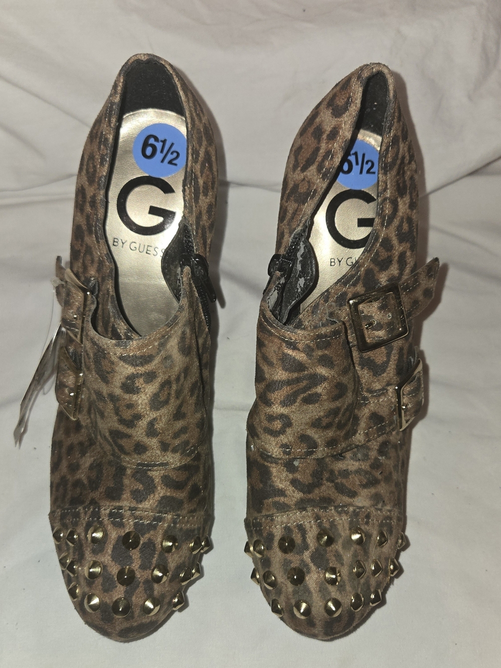 G by GUESS Leopard Print Studded Booties - Brown SZ 6 1/2